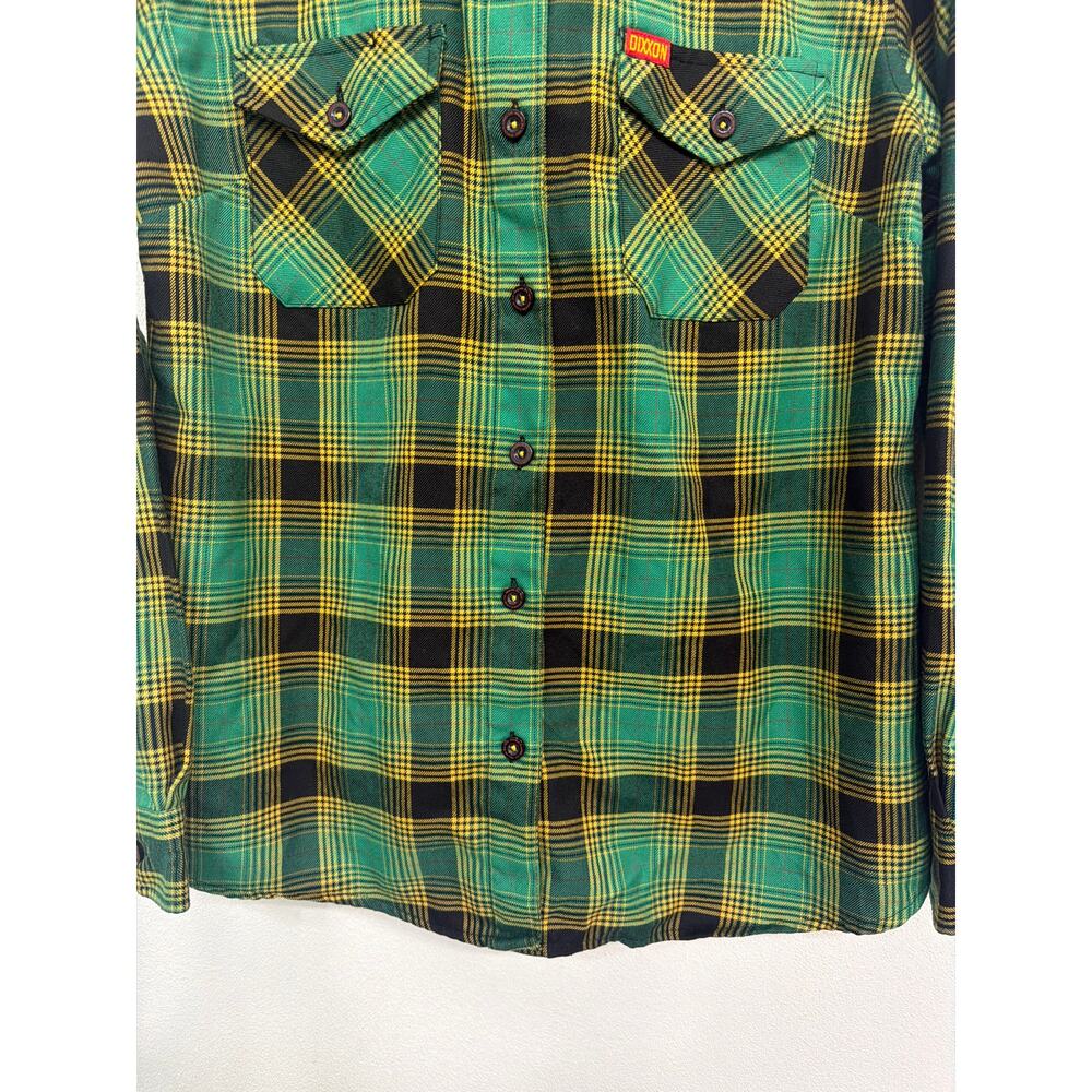 Dixxon Cool Runnings Flannel Shirt Green Yellow Black Plaid Women’s Size Large - Picture 4 of 10